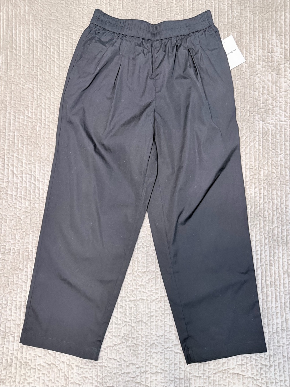 NORDSTROM Cotton Pull-On Black Wide Leg Pants Women's XS Office Trousers NWT